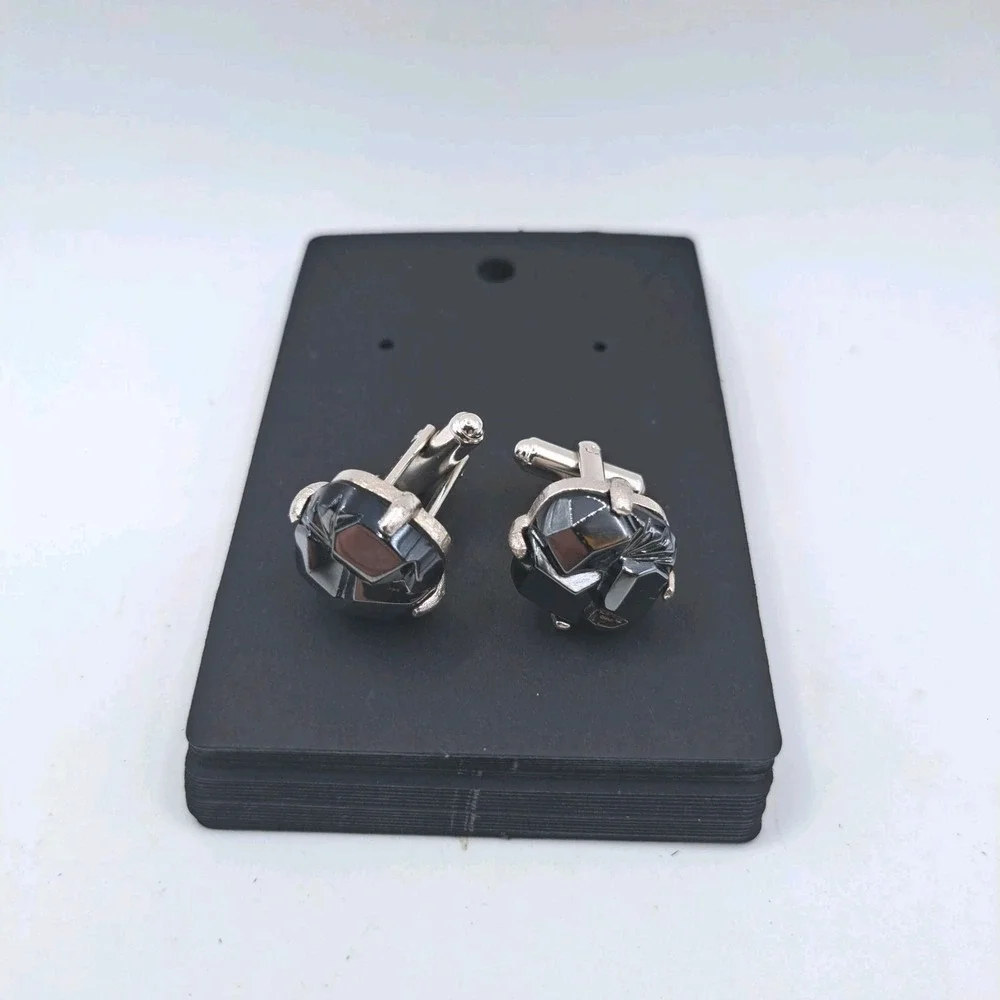 Vintage Signed Sarah Coventry Cufflinks Charcoal Hematite Nugget Silver Tone